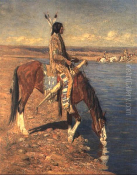 A Mounted Red Indian At A Pool - view 1