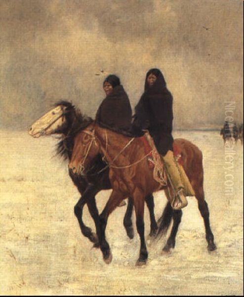 Red Indians Riding In The Snow - view 1