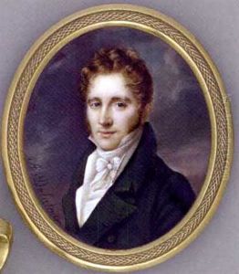 A Young Gentleman, In Green Coat, White Waistcoat And Knotted Cravat, Stormy Sky Background