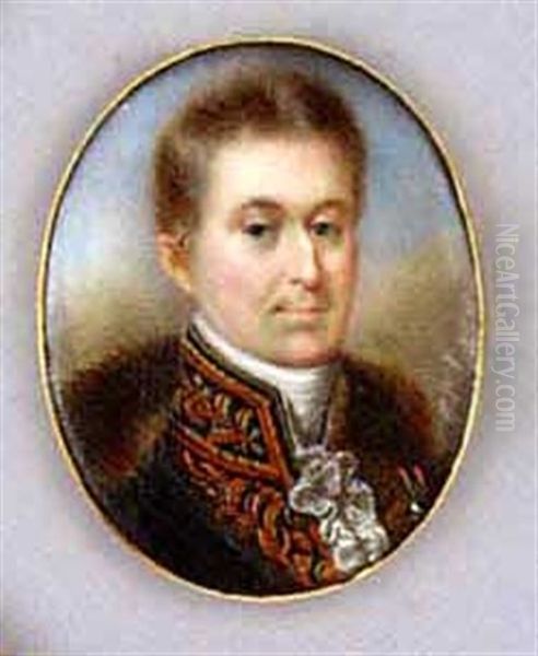 A Gentleman, In Green Coat With Heavily Embroidered Red And Gold Collar, Lace Cravat And White Stock, Wearing The Badge Of The Order Of The Dutch Lion - view 1