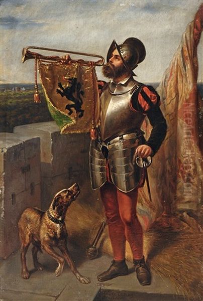Geharnischter Trompeter Auf Der Brustung - view 1