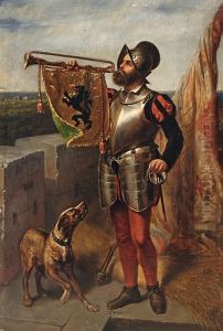 Geharnischter Trompeter Auf Der Brustung