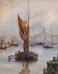 A Fishing Boat In A Harbour by Henry Jobson Bell
