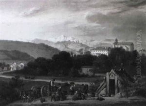 Paysage De Montagne Anime De Paysans by Joseph Pierre Tancrede Latour