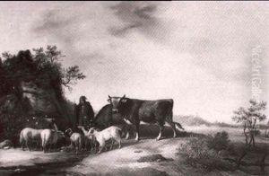 Hirte Mit Tierherde In Einer Hollandischen Landschaft