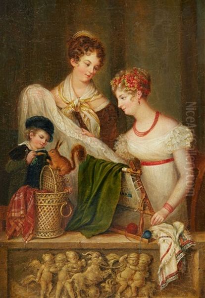 Ladies With Embroidery A Couple Making Music - view 1