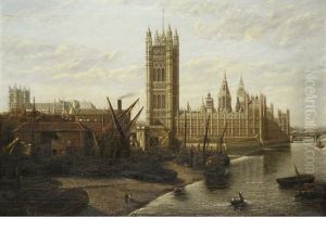 The Houses Of Parliament From The Thames by William Robert Latta