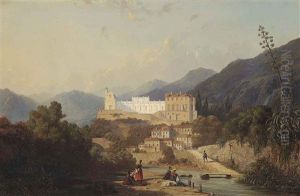 Washing Clothes At The Riverside Before Chateau Saint-andre by Eugene Latteux