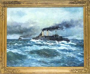 Russischer Panzerkreuzer Zessarevitsch Auf Hoher See by Michel Lattry