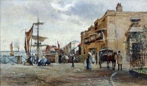 A View Of A Seaside Town With Regency Houses, A Carriage, Figures And Shipping A View Of A Seaside Town With Regency Houses, A Carriage, Figures And Shipping