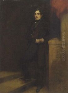 Portrait Of Lord Charles Thynne In A Black Coat And Burgundy Waistcoat, Resting His Arm On A Plinth