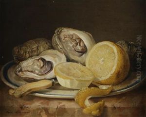 Stillleben Mit Austern Und Zitrone by Josef Lauer