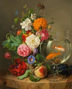 Still Life With Flowers And A Goldfish Bowl