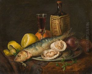 Still Life With Fish And Oysters by Josef Lauer