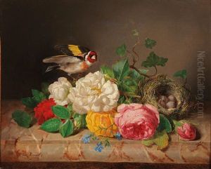 Roses With Goldfinch And Bird"s Nest