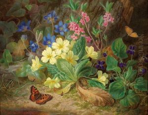 Alpine Flowers With Violets And Butterfly