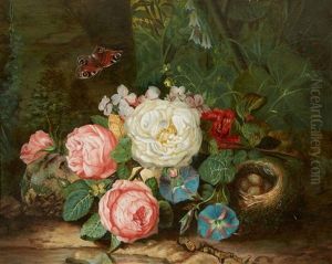 Forest Floor With Flowers, A Birds Nest And A Moth