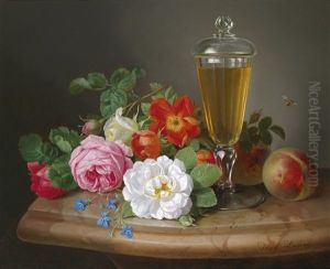 Stillleben Mit Rosen, Pfirsich Und Weinpokal