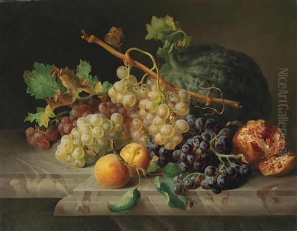 Stillleben Mit Granatapfel, Weintrauben Und Melone - view 1