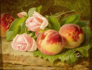 Stillleben Mit Rosen Und Pfirsich by Josef Lauer