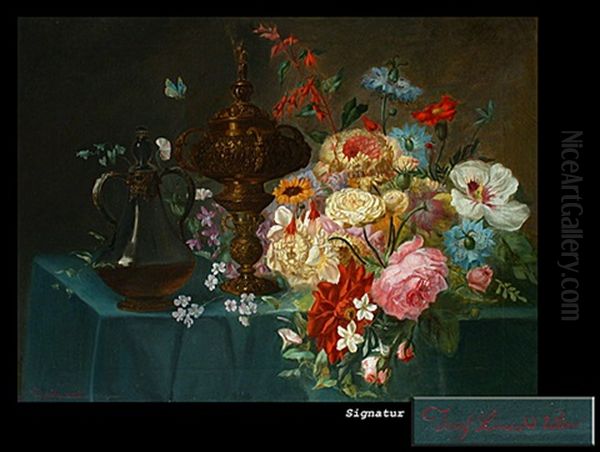 Stilleben Mit Pokal, Karaffe Und Blumenstrauss - view 1