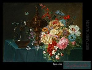 Stilleben Mit Pokal, Karaffe Und Blumenstrauss