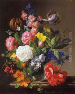 Bunter Blumenstrauss In Einer Glasvase