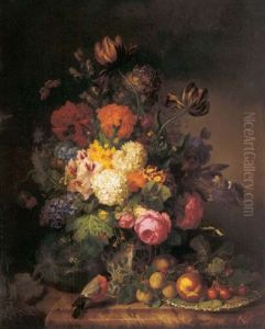 Stilleben Mit Tulpen Und Pfirsichen by Josef Lauer