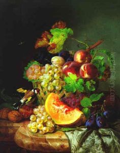 Fruchtestilleben Mit Granatapfel Und Einem Distelfink Fruchtestilleben Mit Granatapfel Und Einem Distelfink