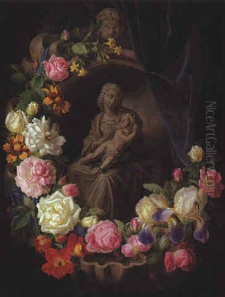 Muttergottes In Von Blumen Umrankter Steinnische - view 1