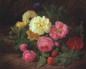 Rosenstilleben Mit Schmetterling, Ameise Und Marienkafer