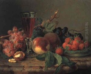 Fruchtestilleben Mit Weinglas by Josef Lauer