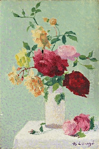 Bouquet De Roses Dans Un Vase Sur Un Entablement - view 1