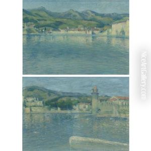 Vue Du Port De Collioure Depuis La Pointe Saint Vincent (diptych) by Achille Lauge