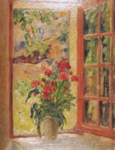 Blumenvase Vor Einem Geoffneten Fenster by Achille Lauge