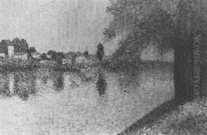 Village Au Bord De La Riviere by Achille Lauge