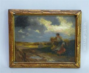 Femme Et Jeune Fille Revenant Des Foins Avant L'orage