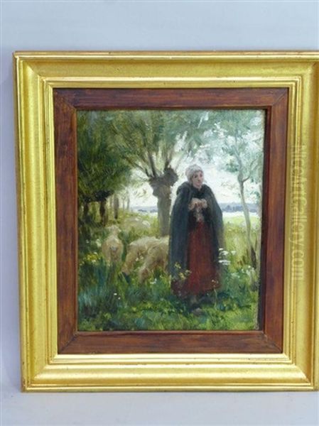 Bergere Et Moutons En Sous Bois - view 1