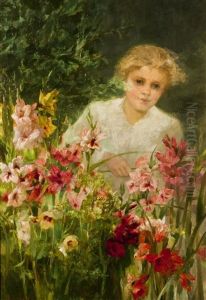 Madchen Zwischen Schwertlilien by Hermine Laukota