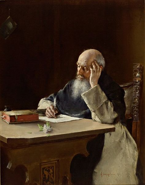 Portrait Eines Schreibenden Monches In Seiner Klause, Meisterlich Charakterisiert - view 1