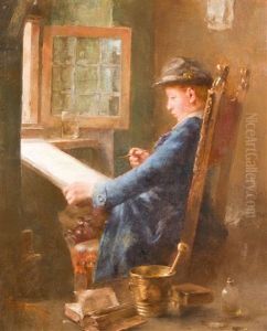 Zeichnender Knabe Am Fenster by Anton Laupheimer