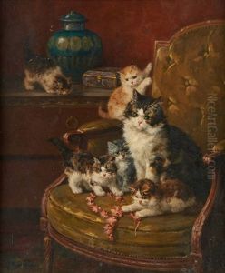 Chatte Et Chatons Aux Colliers by Marie Yvonne Laur