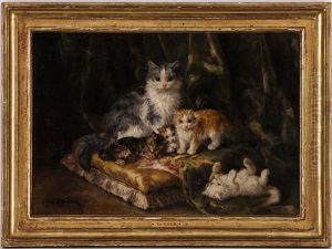 Chatte Avec Ses Quatre Chatons by Marie Yvonne Laur