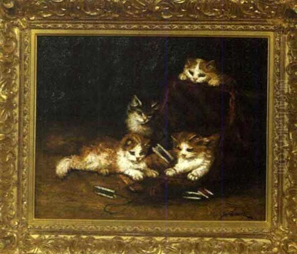 Four Kittens At Play With A Spool Of Wool - view 1