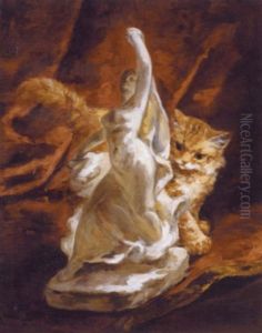 Chaton Et Sculpture by Marie Yvonne Laur