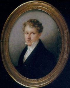 A Fine Portrait Of Baron Adolphe Thiebault In Dark Blue Coat, White Waistcoat And White Tied Cravat by Andre Leon Laure