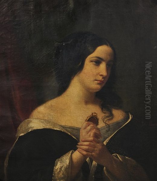 Portrait De Femme Tenant Un Medaillon - view 1