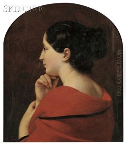 Portrait In Profile Of A Young Woman With A Red Drape Portrait In Profile Of A Young Woman With A Red Drape