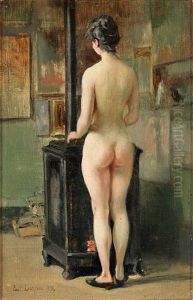 Blick In Ein Maleratelier Mit Stehendem Weiblichen Ruckenakt