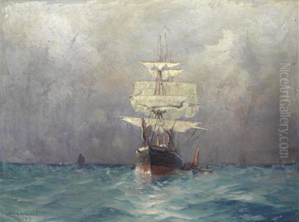 Marine Scene With A Three-masted Clipper Ship - view 1